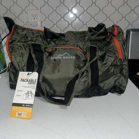 NWT Eddie Bauer Packable 54 L Duffel Bag-Made from Ripstop Polyester Olive - Picture 5 of 6